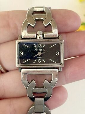 Abigail Haan Rectangular Silver-Tone Link Watch - Black Dial
